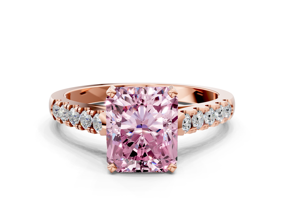 Rose gold Fancy Pink Radiant  Cut Pavé Band Solitaire Ring with Four-Prong Setting_39