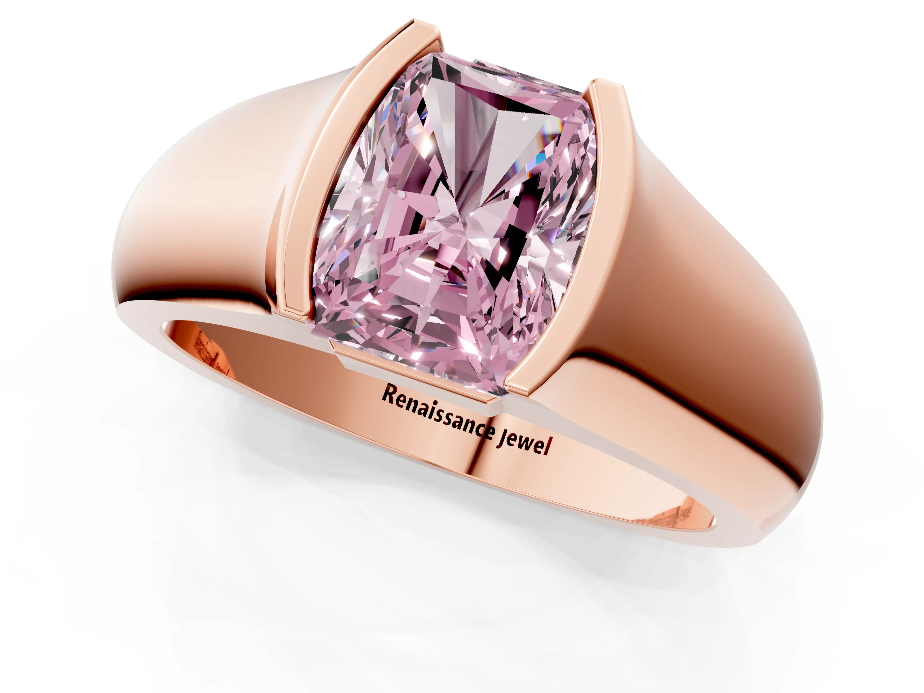 Rose gold Fancy Pink Radiant Cut Solitaire Bezel Set Diamond Ring with Wide Band_1