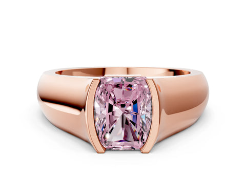Rose gold Fancy Pink Radiant Cut Solitaire Bezel Set Diamond Ring with Wide Band