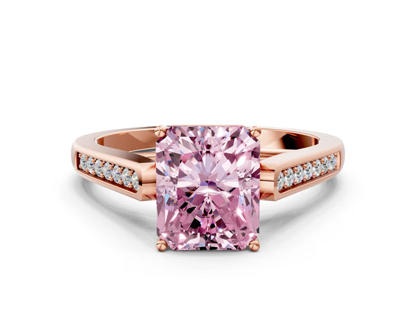 Rose Gold Radiant Cut Cathedral Solitaire Engagement Ring Setting for Fancy Pink Center
