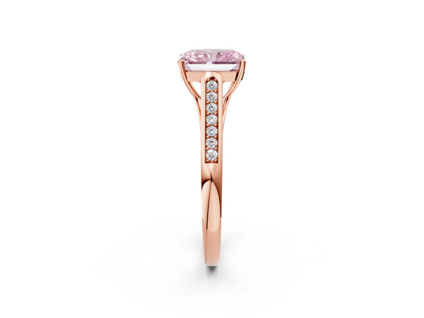 Rose Gold Radiant Cut Cathedral Solitaire Engagement Ring Setting for Fancy Pink Center