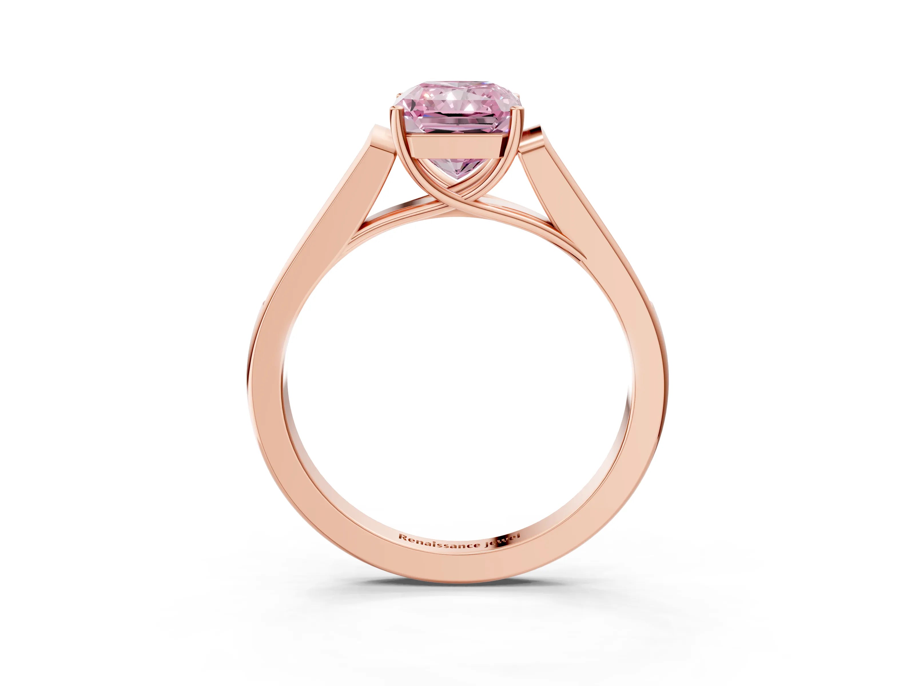 Rose gold Fancy Pink Radiant Cut Solitaire Cathedral Diamond Engagement Ring with Channel-Set Band and Four-Prong Setting_6