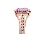 Rose gold Fancy Pink Radiant Cut Solitaire Cathedral Diamond Engagement Ring with Channel-Set Band and Four-Prong Setting_8