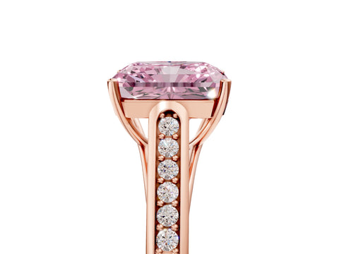 Rose gold Fancy Pink Radiant Cut Solitaire Cathedral Diamond Engagement Ring with Channel-Set Band and Four-Prong Setting_8