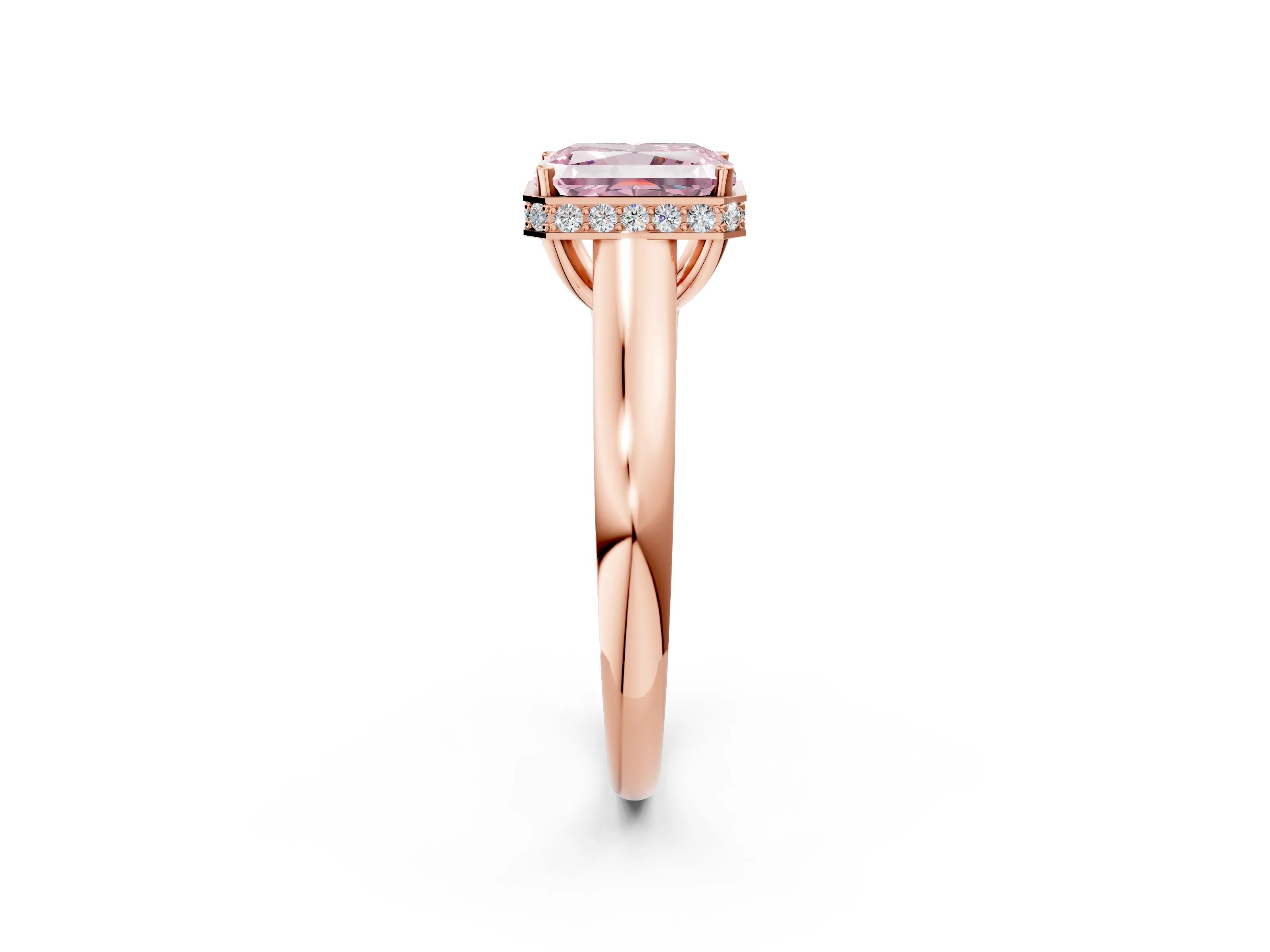 Rose gold Fancy Pink Radiant Cut Solitaire Diamond Engagement Ring with Four-Prong Setting and Tapered Band_2