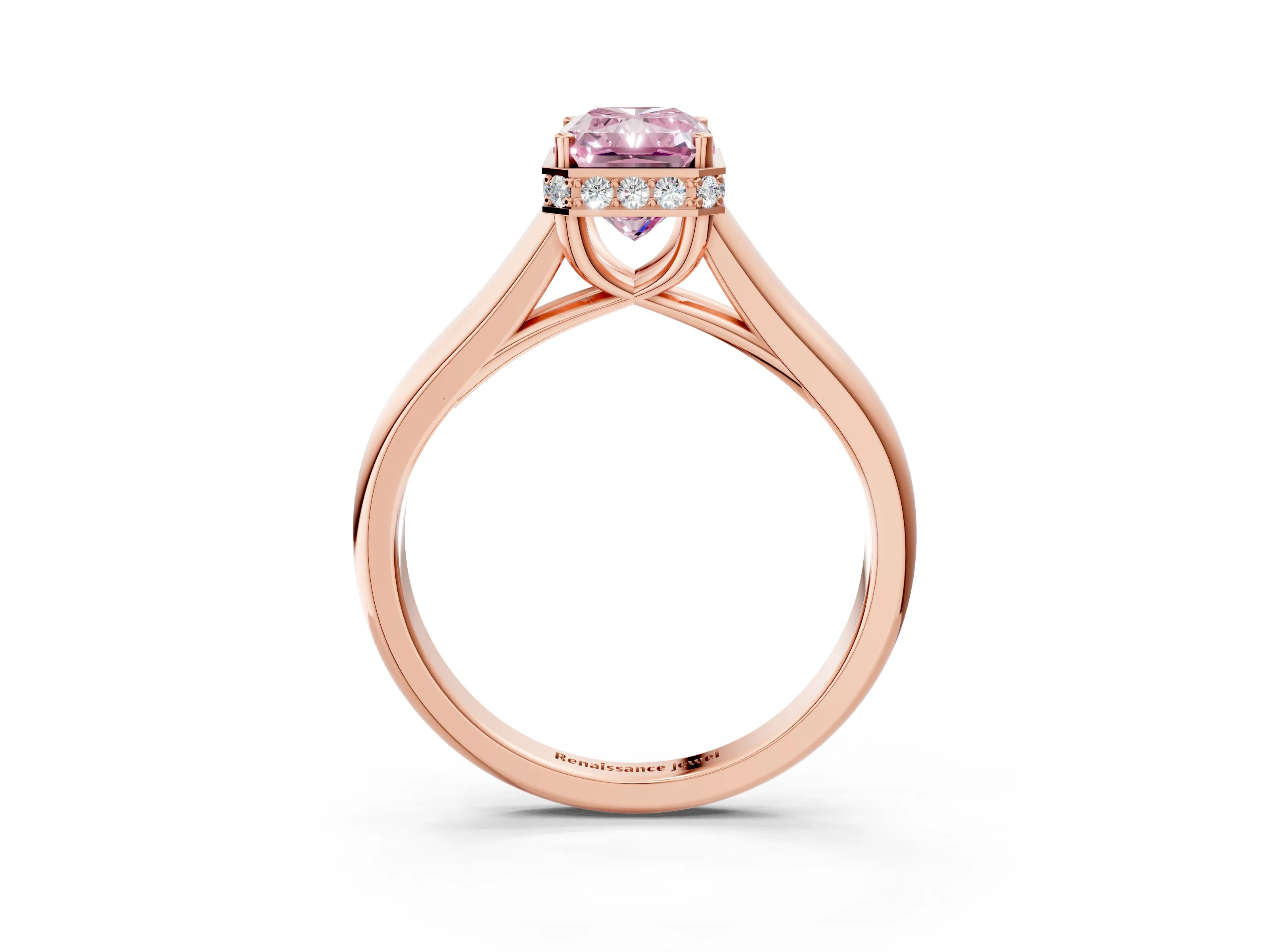 Rose gold Fancy Pink Radiant Cut Solitaire Diamond Engagement Ring with Four-Prong Setting and Tapered Band_3
