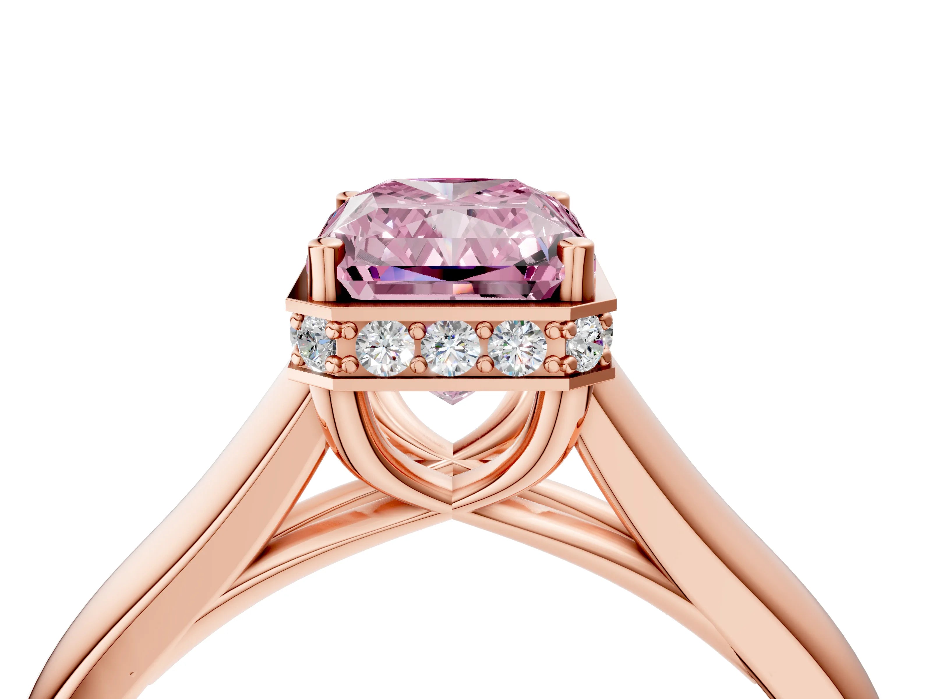 Rose gold Fancy Pink Radiant Cut Solitaire Diamond Engagement Ring with Four-Prong Setting and Tapered Band_4