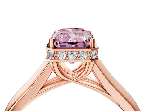 Rose gold Fancy Pink Radiant Cut Solitaire Diamond Engagement Ring with Four-Prong Setting and Tapered Band_4