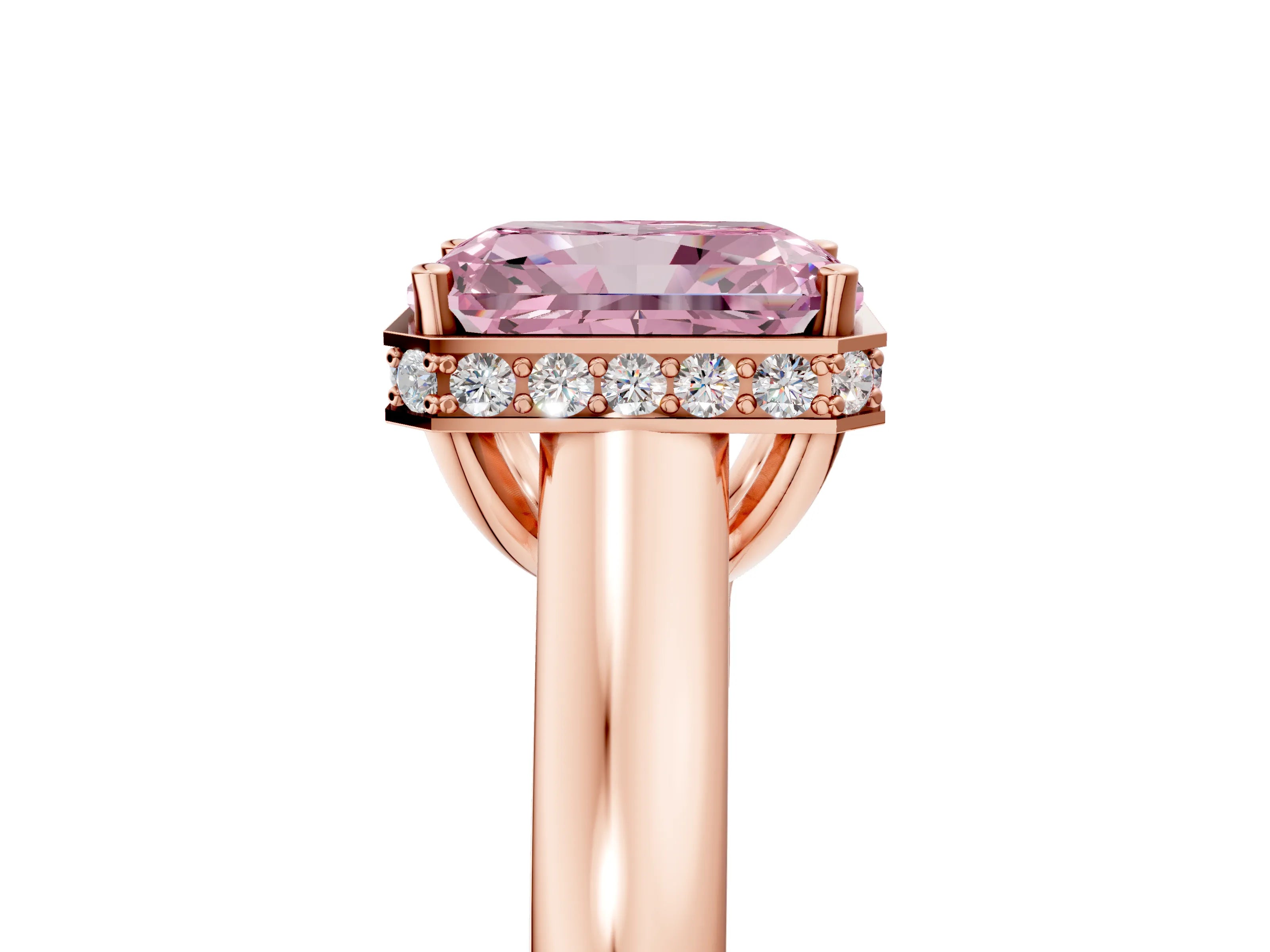 Rose gold Fancy Pink Radiant Cut Solitaire Diamond Engagement Ring with Four-Prong Setting and Tapered Band_5