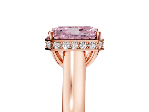 Rose gold Fancy Pink Radiant Cut Solitaire Diamond Engagement Ring with Four-Prong Setting and Tapered Band_5