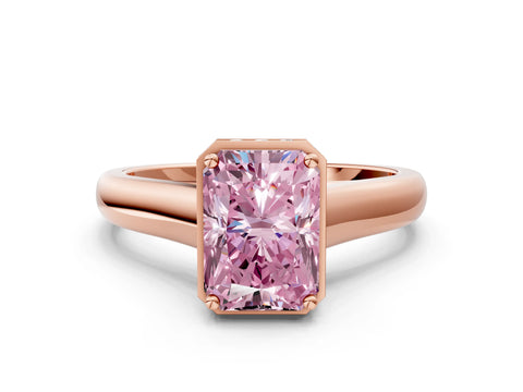 Rose gold Fancy Pink Radiant Cut Solitaire Diamond Engagement Ring with Four-Prong Setting and Tapered Band