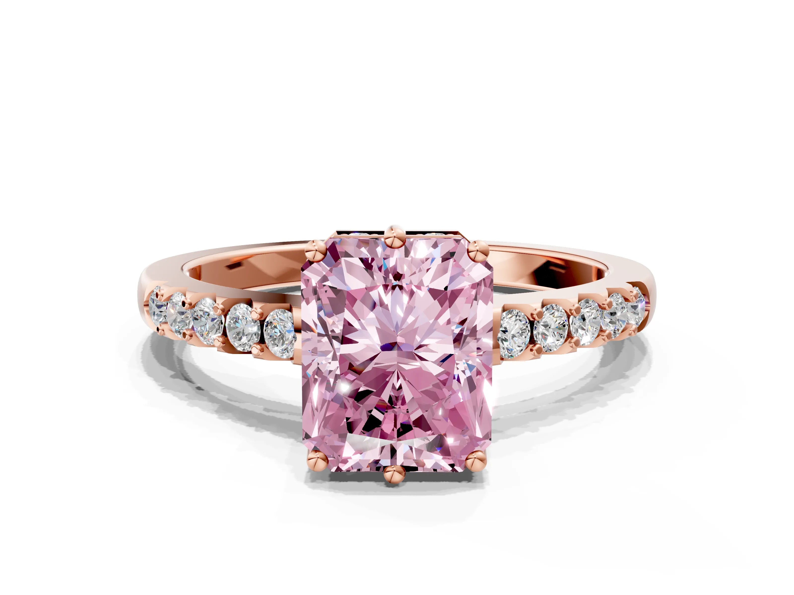 Rose gold Fancy Pink Radiant Cut Solitaire Diamond Engagement Ring with Pavé Band and Six-Prong Setting_12