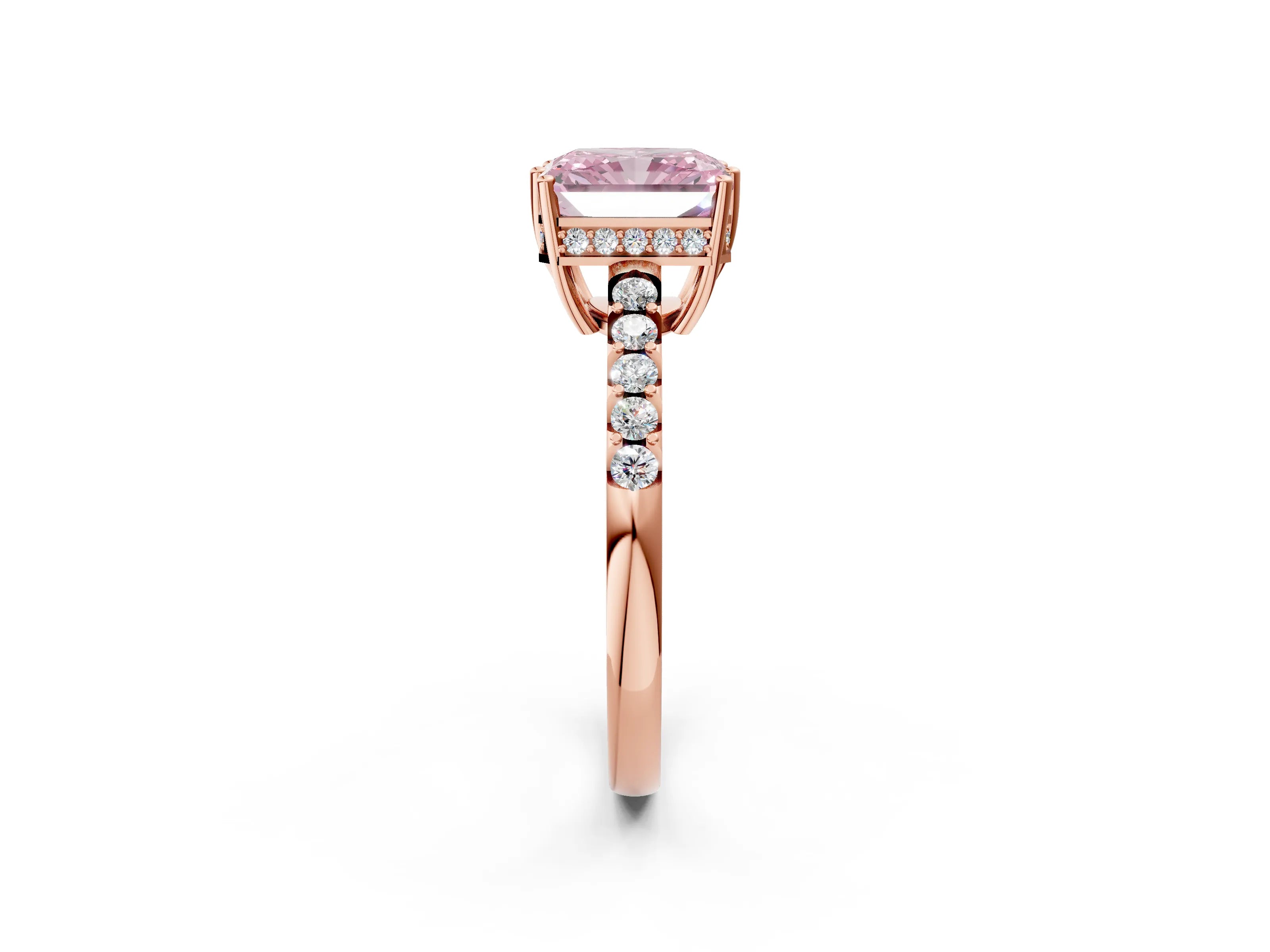 Rose gold Fancy Pink Radiant Cut Solitaire Diamond Engagement Ring with Pavé Band and Six-Prong Setting_14