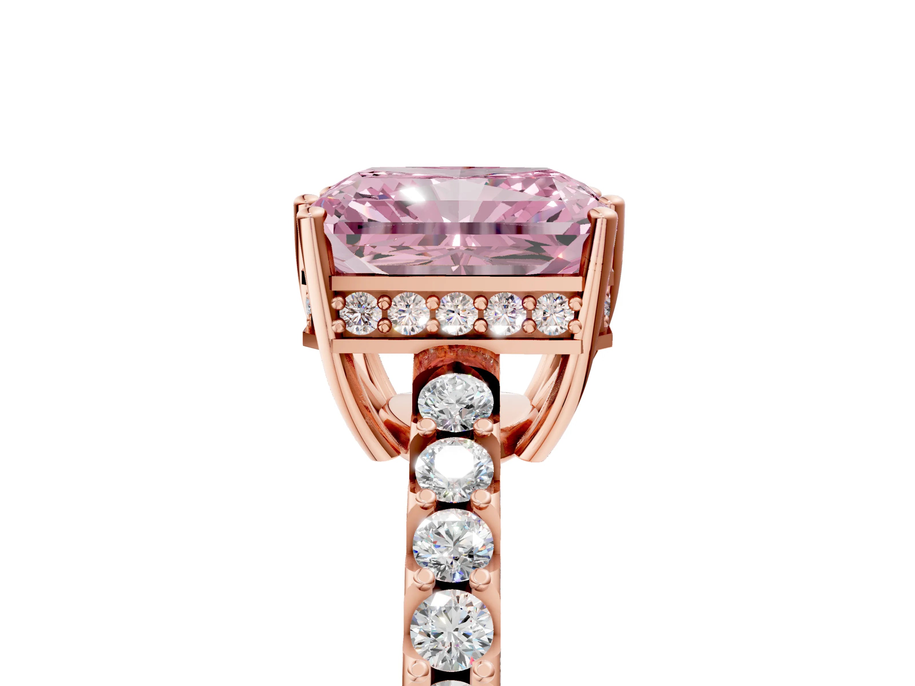 Rose gold Fancy Pink Radiant Cut Solitaire Diamond Engagement Ring with Pavé Band and Six-Prong Setting_17