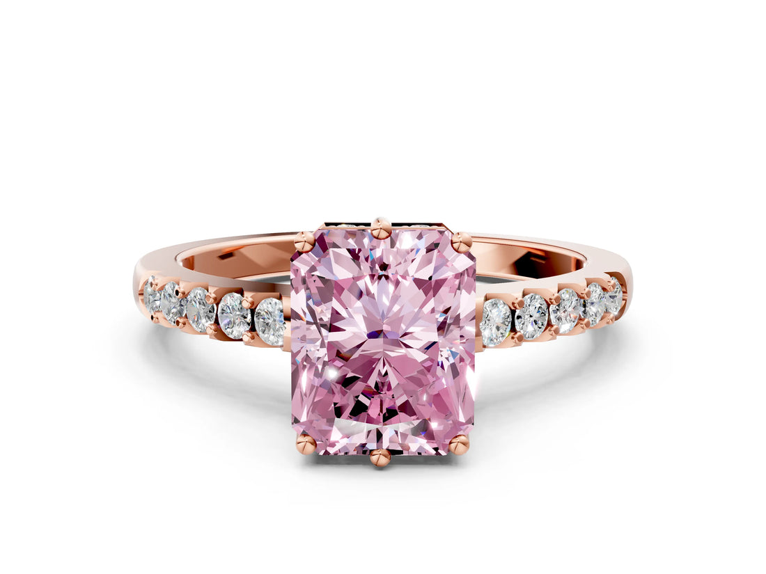 Rose gold Fancy Pink Radiant Cut Solitaire Diamond Engagement Ring with Pavé Band and Six-Prong Setting_24