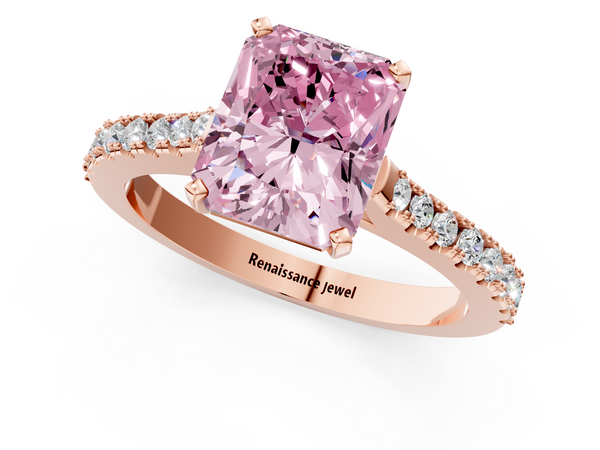 Rose gold Fancy Pink Radiant  Cut Solitaire Diamond Engagement Ring with Pave Band and Four-Prong Setting