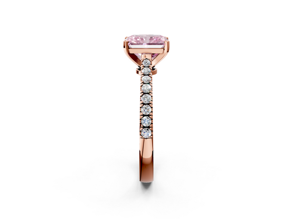 Rose gold Fancy Pink Radiant  Cut Solitaire Diamond Engagement Ring with Pave Band and Four-Prong Setting