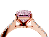 Rose gold Fancy Pink Radiant  Cut Solitaire Diamond Engagement Ring with Pave Band and Four-Prong Setting_150