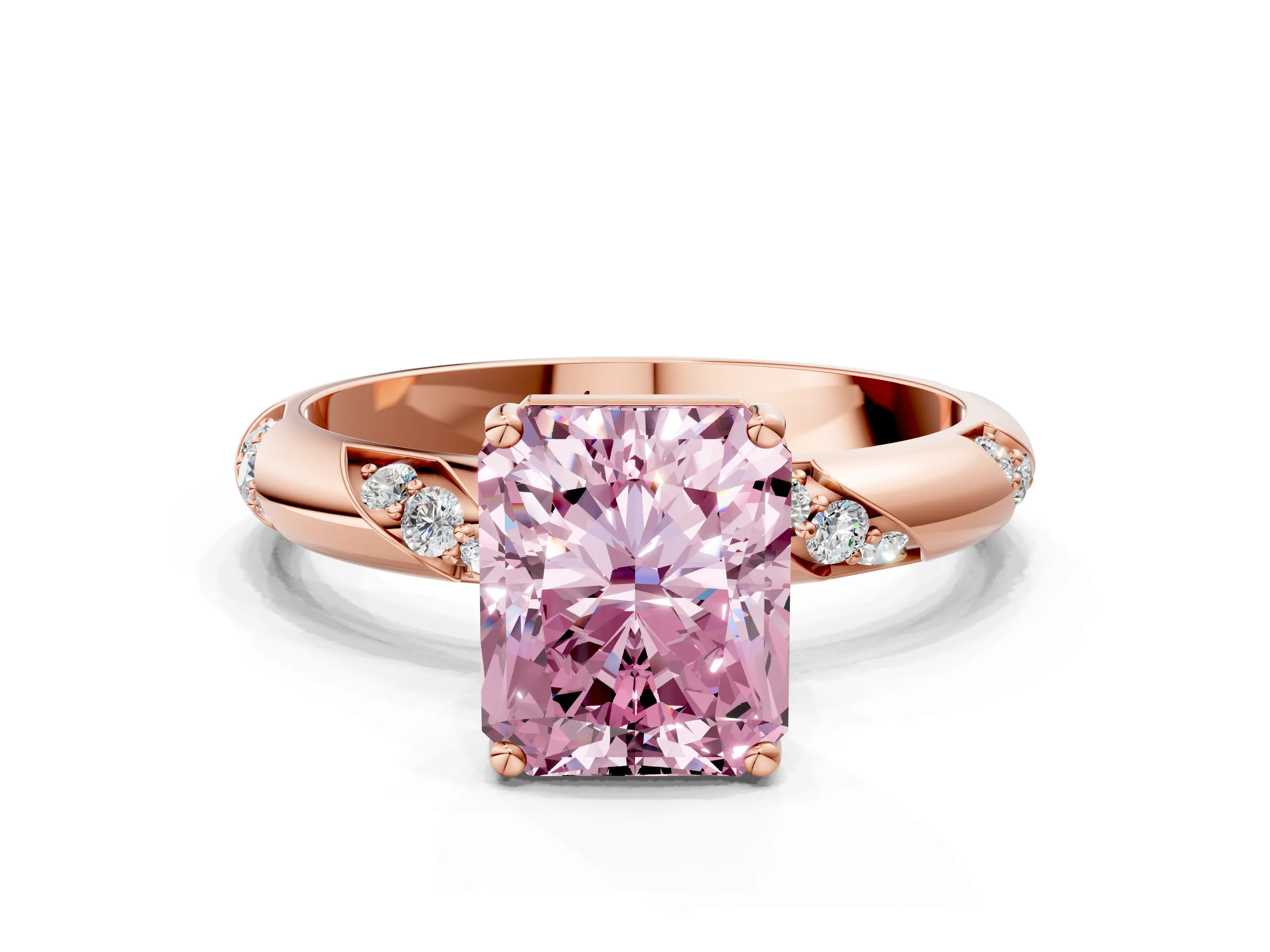 Rose gold Fancy Pink Radiant Cut Solitaire Diamond Engagement Ring with Twisted Pave Band and Four-Prong Setting_3