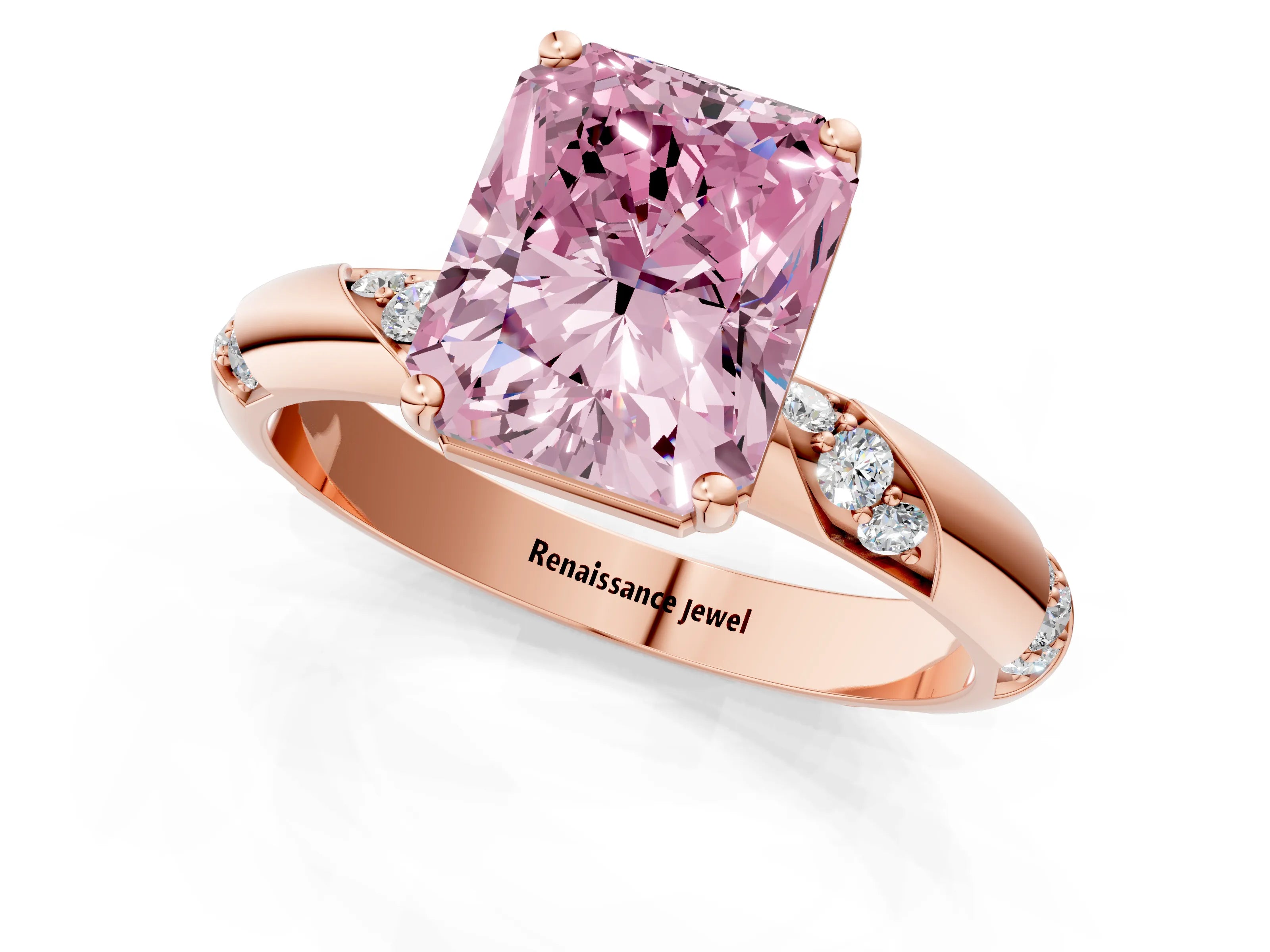 Rose gold Fancy Pink Radiant Cut Solitaire Diamond Engagement Ring with Twisted Pave Band and Four-Prong Setting_4