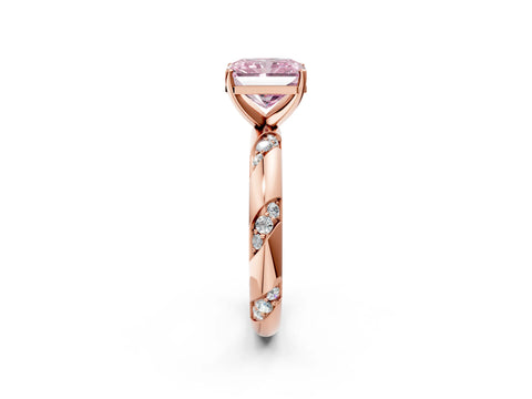 Rose gold Fancy Pink Radiant Cut Solitaire Diamond Engagement Ring with Twisted Pave Band and Four-Prong Setting_5