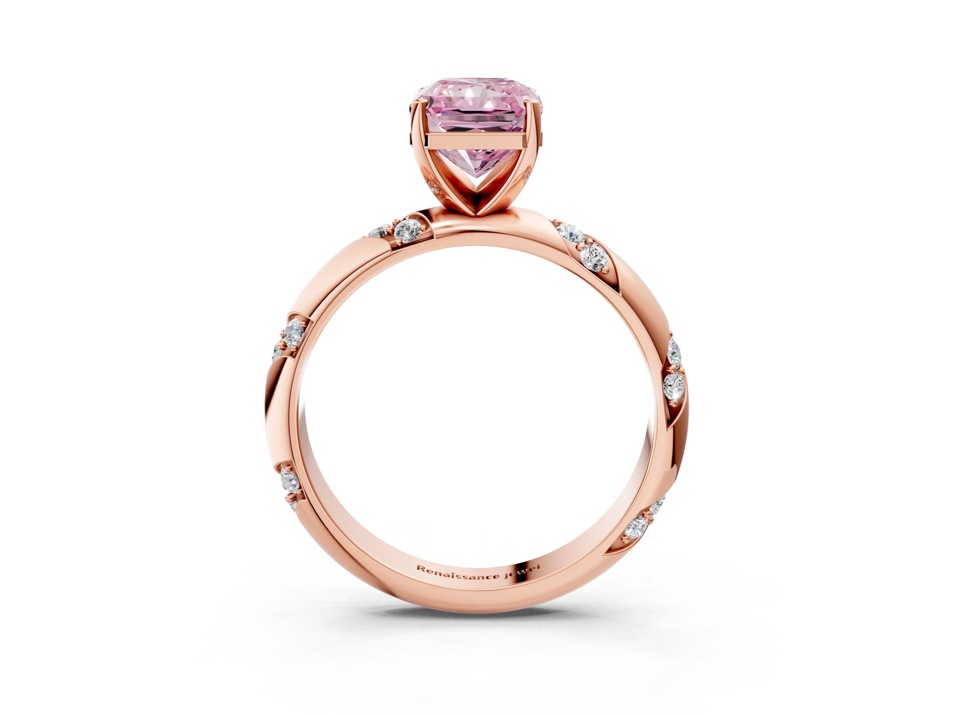 Rose gold Fancy Pink Radiant Cut Solitaire Diamond Engagement Ring with Twisted Pave Band and Four-Prong Setting_6