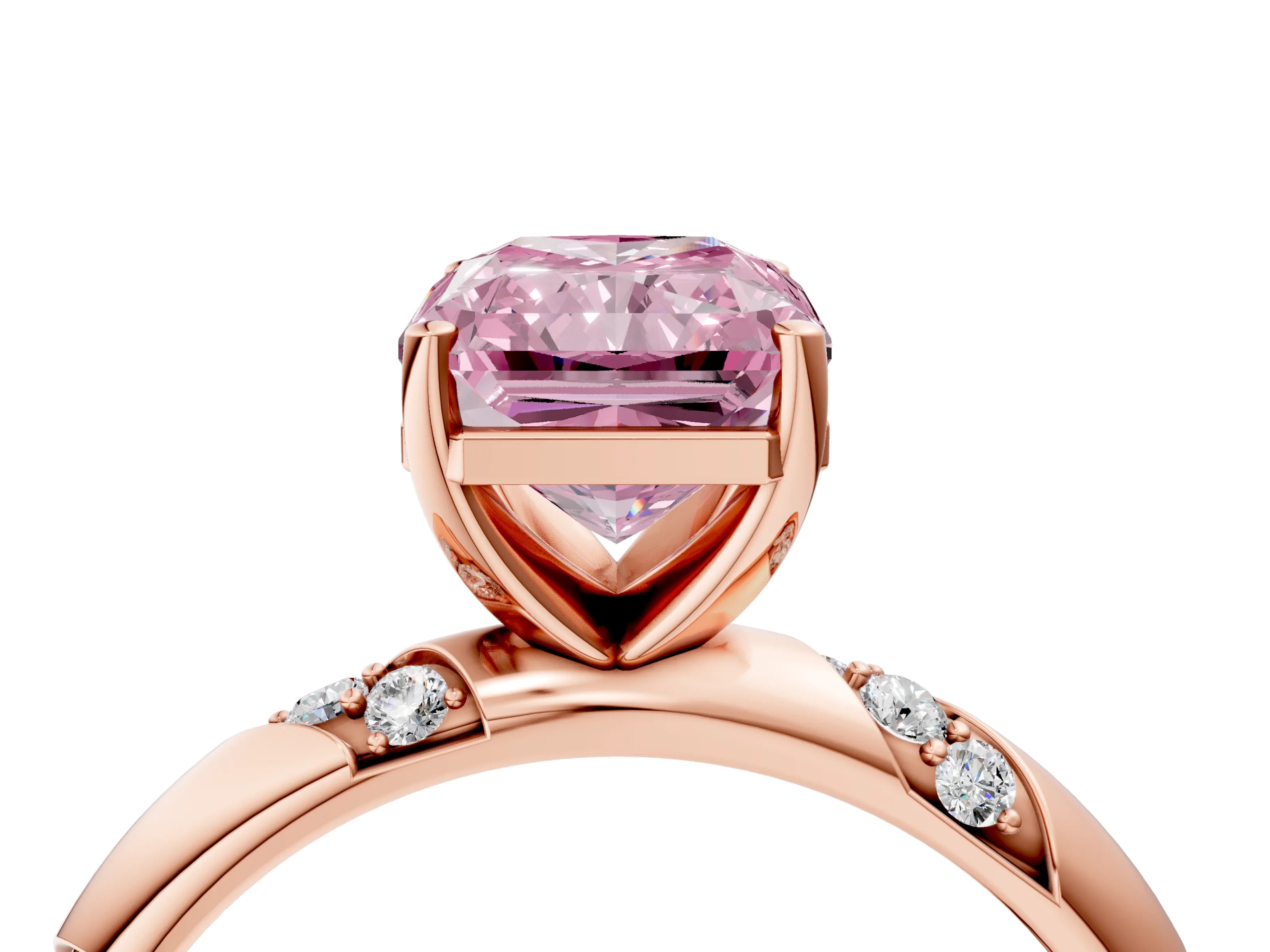 Rose gold Fancy Pink Radiant Cut Solitaire Diamond Engagement Ring with Twisted Pave Band and Four-Prong Setting_7