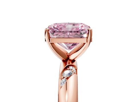 Rose gold Fancy Pink Radiant Cut Solitaire Diamond Engagement Ring with Twisted Pave Band and Four-Prong Setting_8