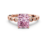 Rose gold Fancy Pink Radiant Cut Solitaire Diamond Ring with Infinity Twist Band and Four-Prong Setting