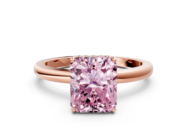 Rose gold Fancy Pink Radiant Cut Solitaire Diamond Ring with Prong Setting and Plain Band
