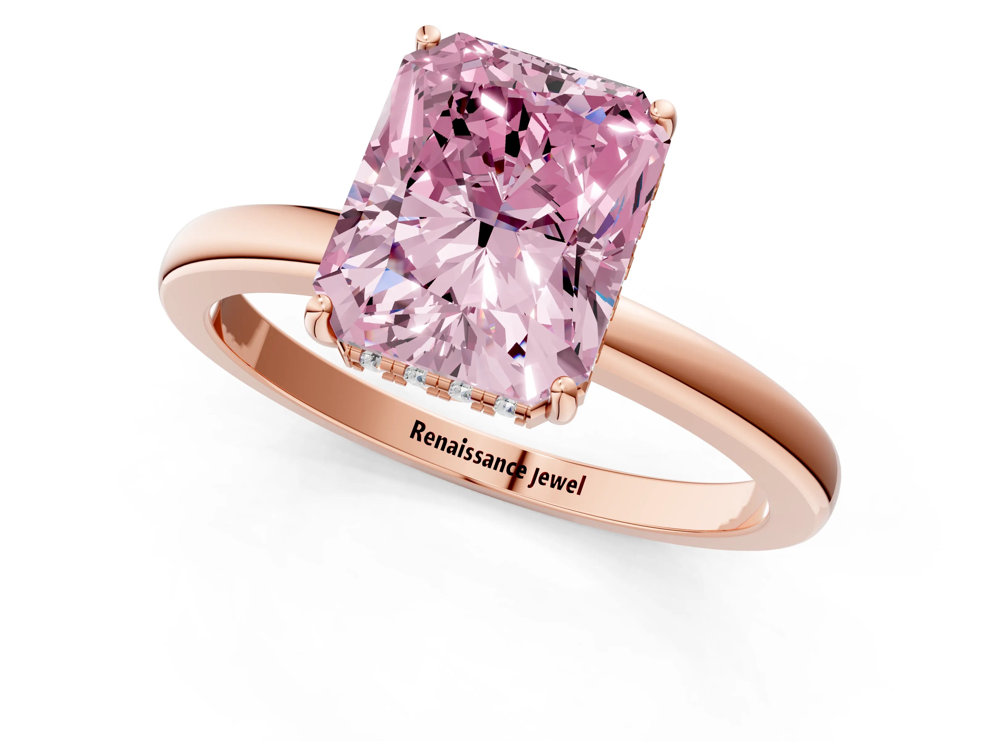Rose gold Fancy Pink Radiant Cut Solitaire Diamond Ring with Prong Setting and Plain Band_1