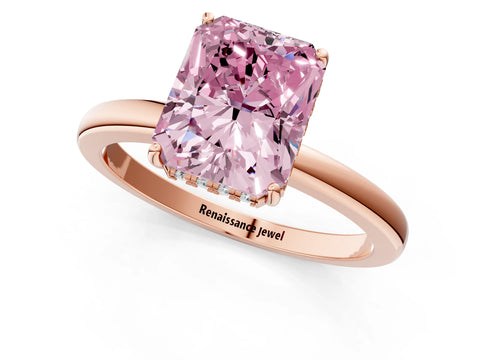 Rose gold Fancy Pink Radiant Cut Solitaire Diamond Ring with Prong Setting and Plain Band_1