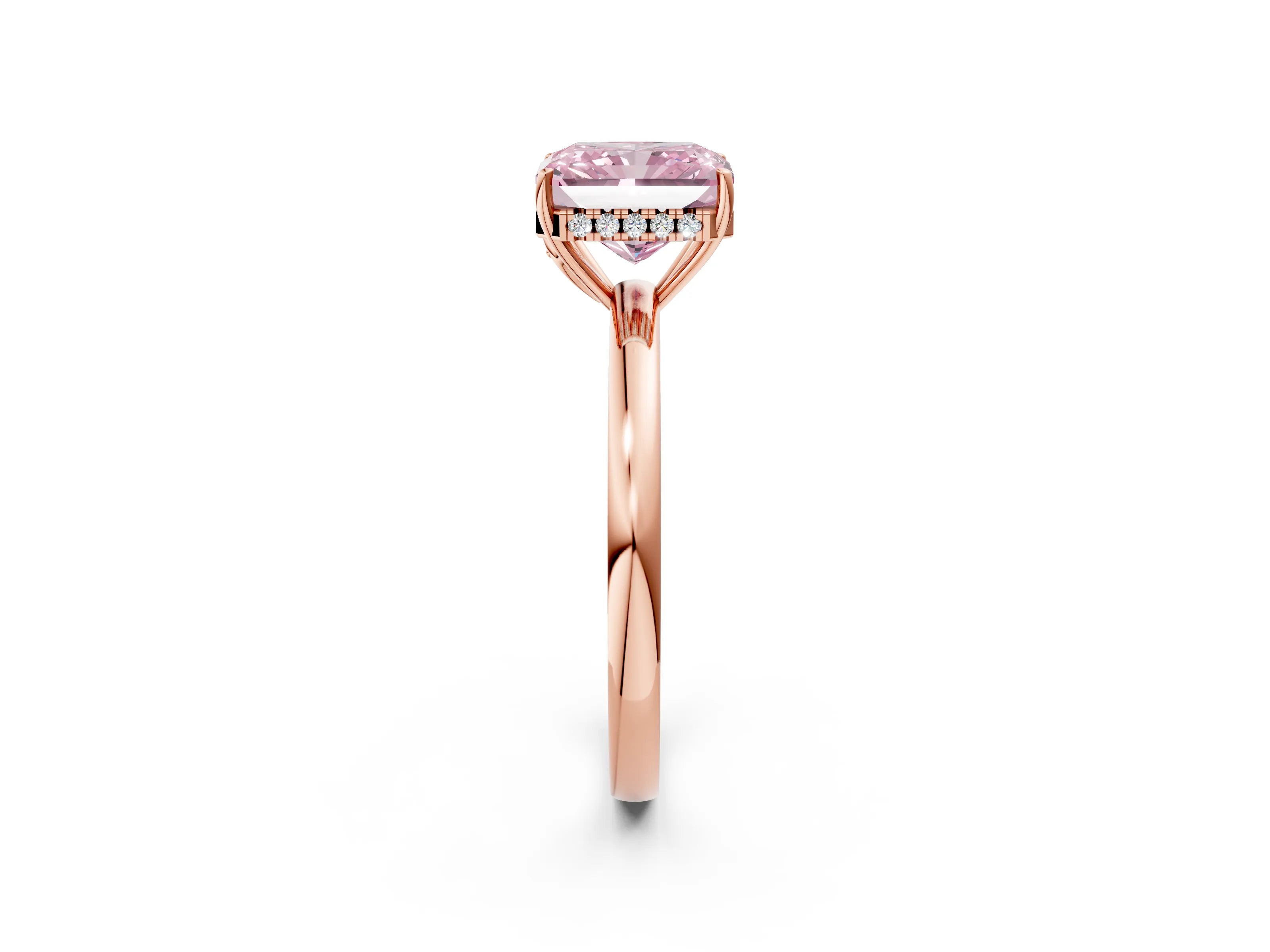 Rose gold Fancy Pink Radiant Cut Solitaire Diamond Ring with Prong Setting and Plain Band_2