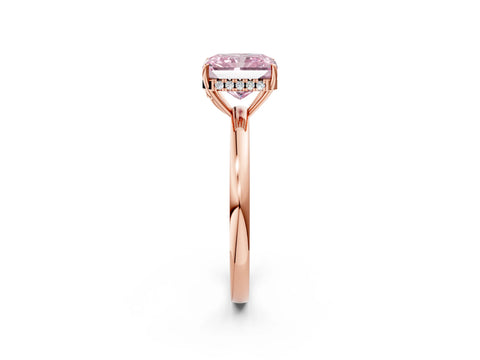 Rose gold Fancy Pink Radiant Cut Solitaire Diamond Ring with Prong Setting and Plain Band_2