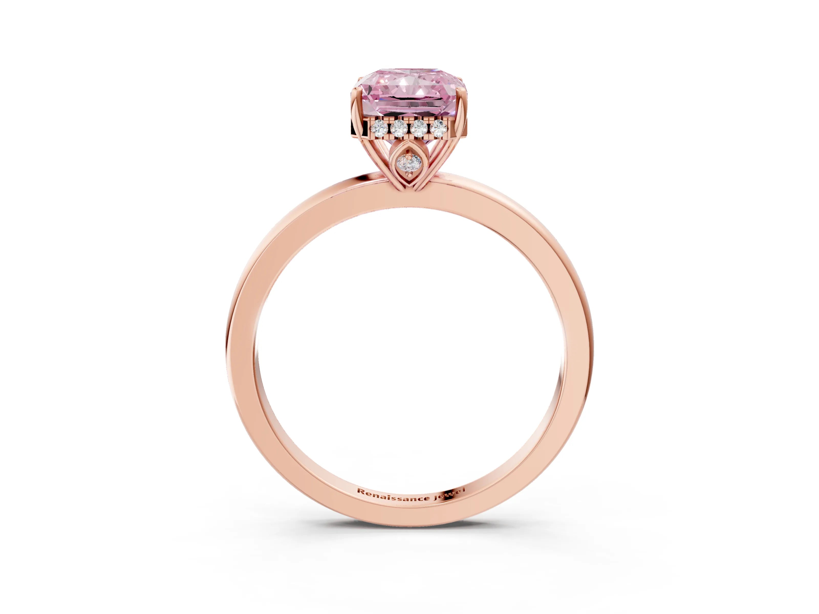 Rose gold Fancy Pink Radiant Cut Solitaire Diamond Ring with Prong Setting and Plain Band_3