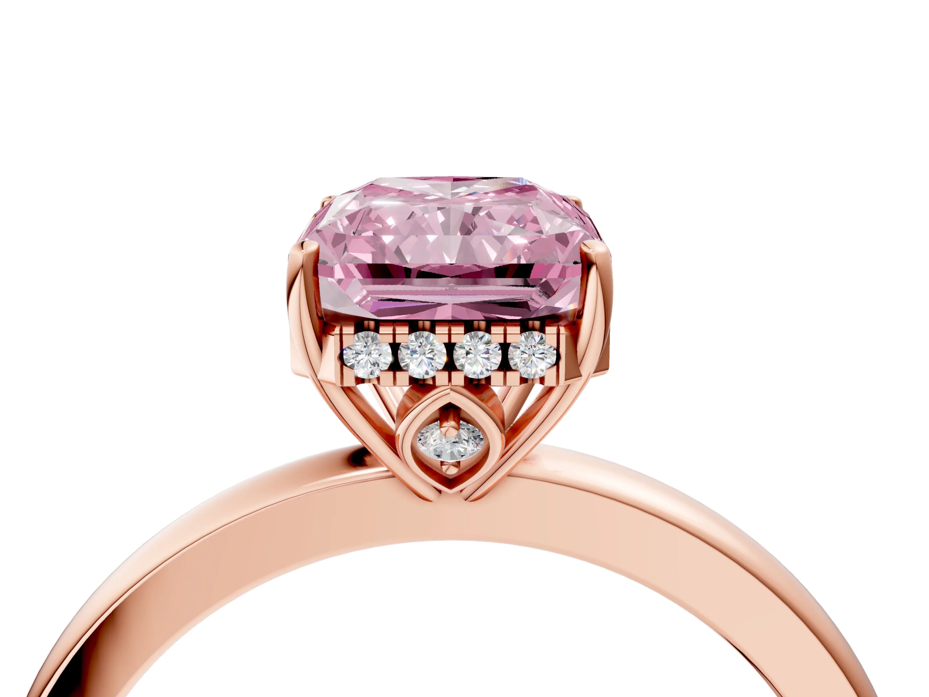 Rose gold Fancy Pink Radiant Cut Solitaire Diamond Ring with Prong Setting and Plain Band_4