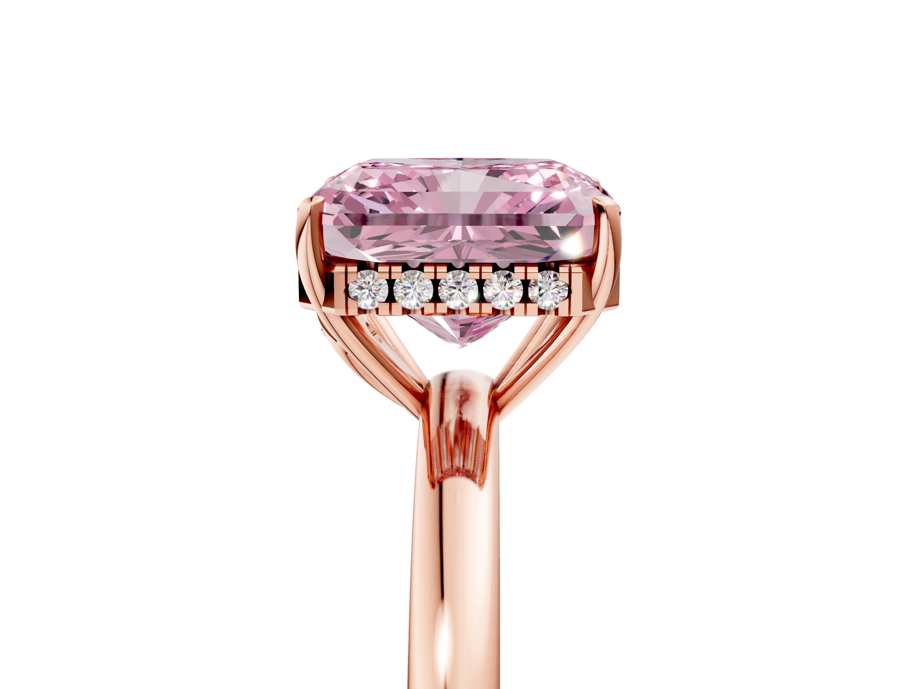 Rose gold Fancy Pink Radiant Cut Solitaire Diamond Ring with Prong Setting and Plain Band_5