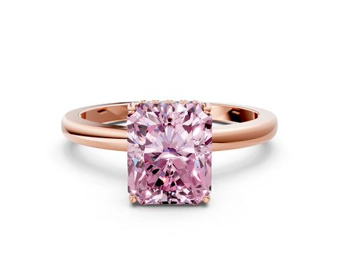 Rose gold Fancy Pink Radiant Cut Solitaire Diamond Ring with Prong Setting and Plain Band