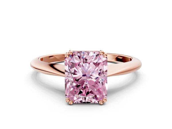 Rose gold Fancy Pink Radiant Cut Solitaire Diamond Ring with Six-Prong Setting and Classic Band