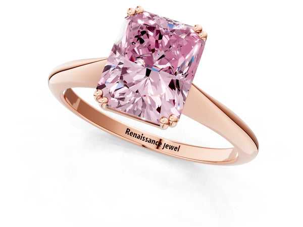 Rose gold Fancy Pink Radiant Cut Solitaire Diamond Ring with Six-Prong Setting and Classic Band