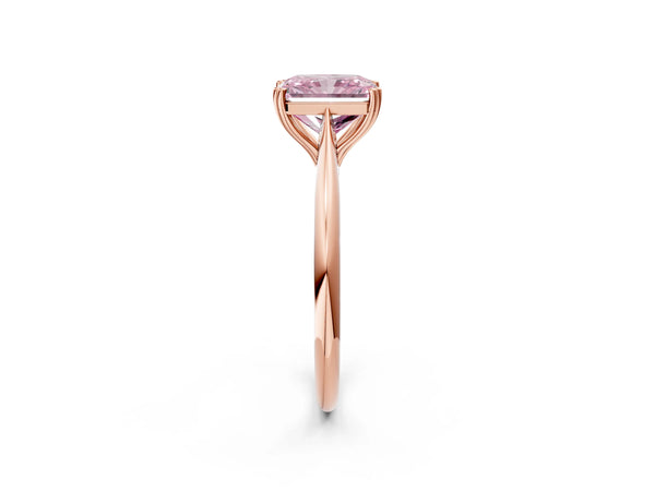 Rose gold Fancy Pink Radiant Cut Solitaire Diamond Ring with Six-Prong Setting and Classic Band