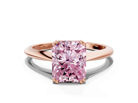 Rose gold Fancy Pink Radiant Cut Solitaire Diamond Ring with Six-Prong Setting and Classic Band