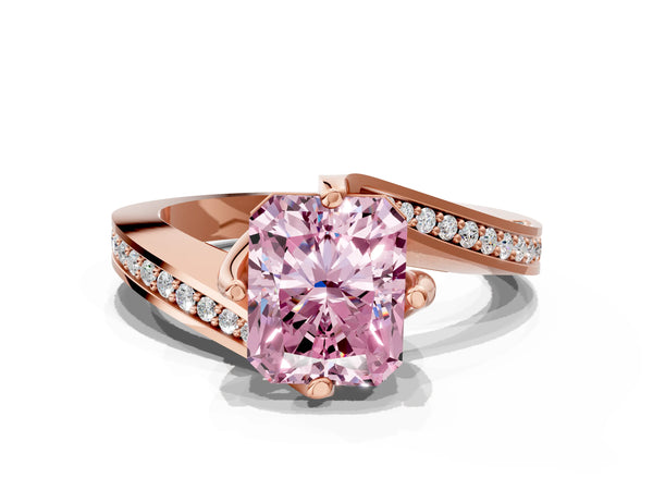 Rose Gold Radiant Cut Swirl Bypass Pave Engagement Ring Setting for Fancy Pink Center