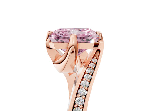 Rose gold Fancy Pink Radiant Cut Solitaire Diamond Twist Band with Pavé Setting and Four-Prong Setting_5