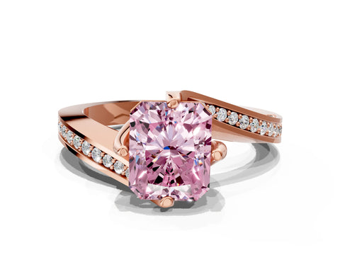 Rose gold Fancy Pink Radiant Cut Solitaire Diamond Twist Band with Pavé Setting and Four-Prong Setting
