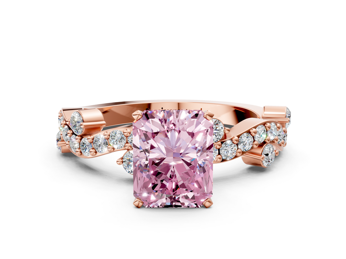 Rose gold Fancy Pink Radiant  Cut Solitaire Diamond Twisted Band with Pave Setting_42