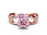 Rose gold Fancy Pink Radiant  Cut Solitaire Diamond with Side Stones on Criss-Cross Band and Four-Prong Setting_3