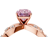 Rose gold Fancy Pink Radiant  Cut Solitaire Diamond with Side Stones on Criss-Cross Band and Four-Prong Setting_7