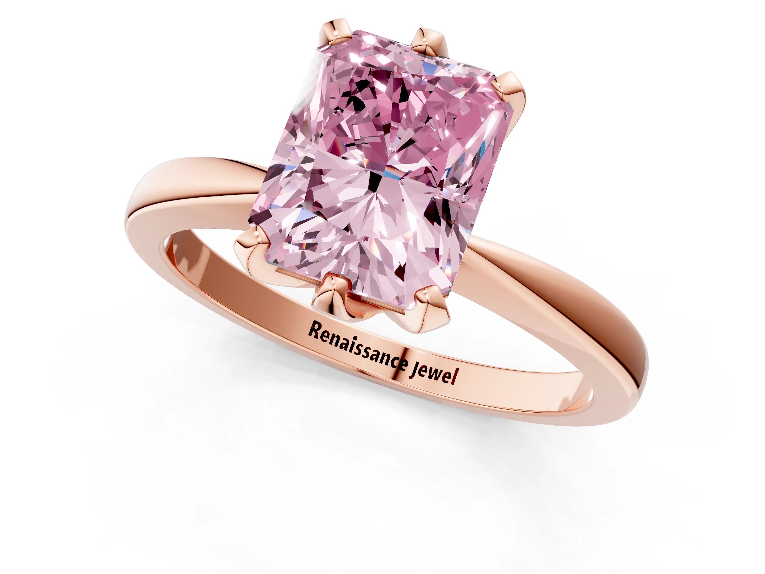 Rose gold Fancy Pink Radiant Cut Solitaire Engagement Ring with Six-Prong Setting and Tapered Band_1