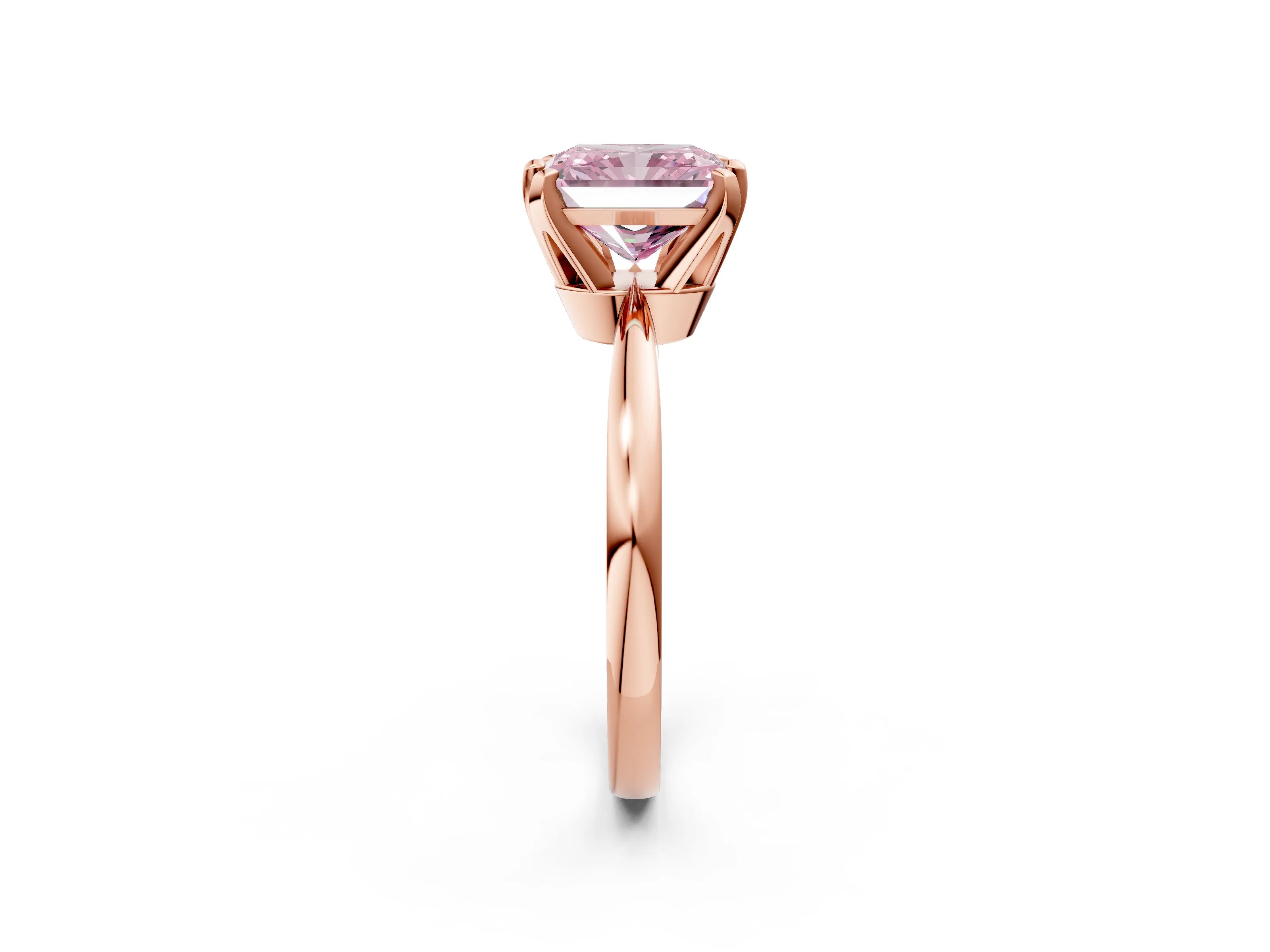 Rose gold Fancy Pink Radiant Cut Solitaire Engagement Ring with Six-Prong Setting and Tapered Band_2